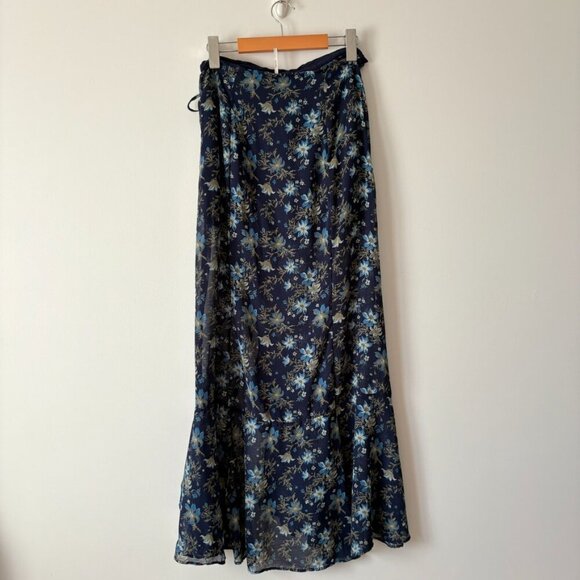 Free People Femme Edge Maxi Skirt Indigo Blue Floral Size 6 - Picture 8 of 10